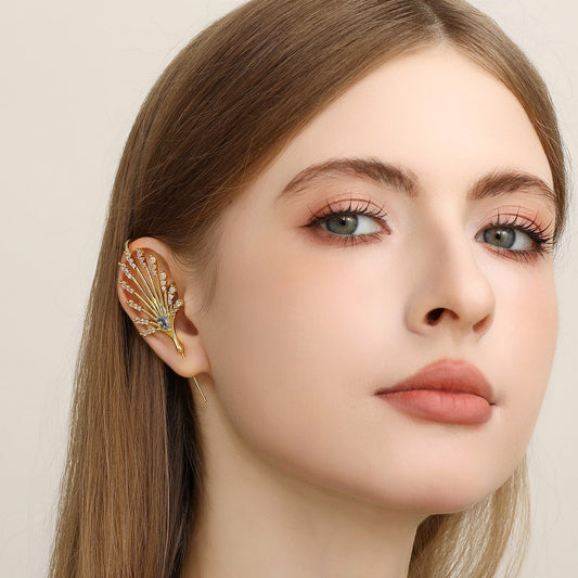 Ethereal Fountain ear cuff worn on the ear, profile view