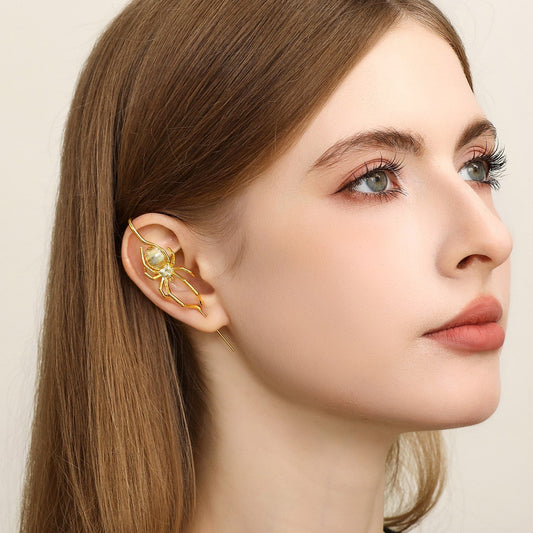 Arachnid Kiss ear cuff worn on the ear, profile view