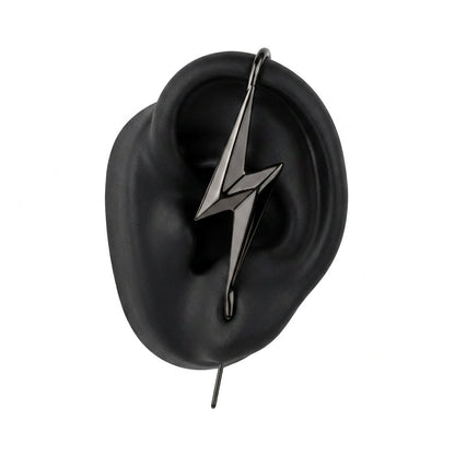 Lightning Bolt ear cuff in black on a black ear form