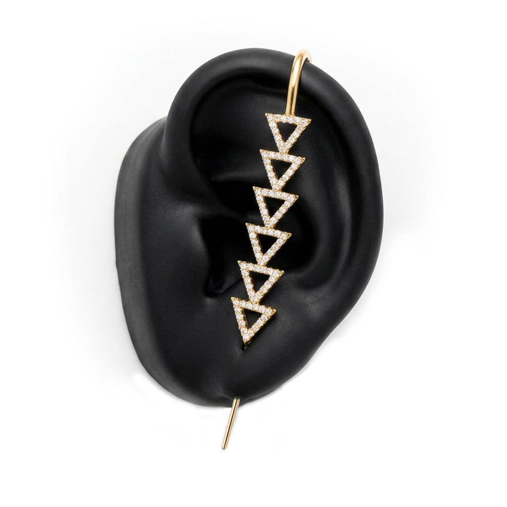 Triangle ear cuff in gold on a black ear form