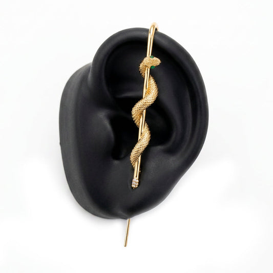 Coiled Snake ear cuff in gold on a black ear form