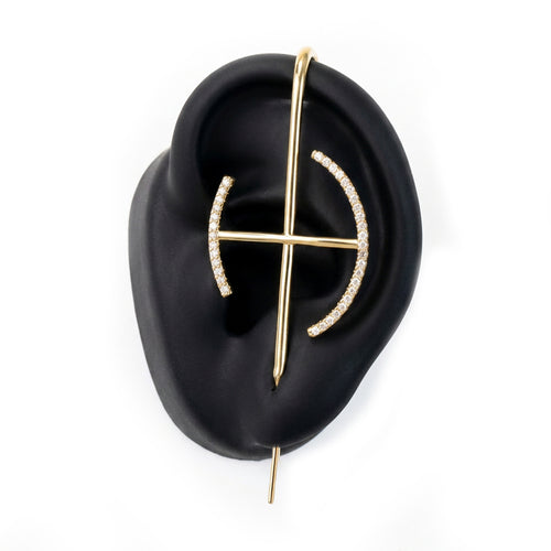 Elevate ear cuff in gold on a black ear form