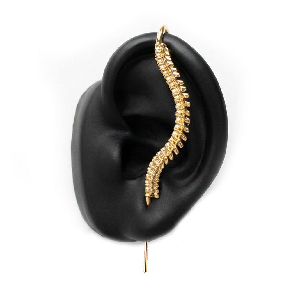 Spine-Chilling ear cuff in gold, left-ear version