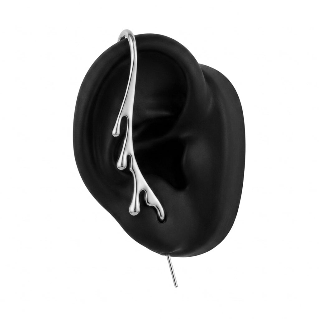 Drip ear cuff in silver, right-ear version