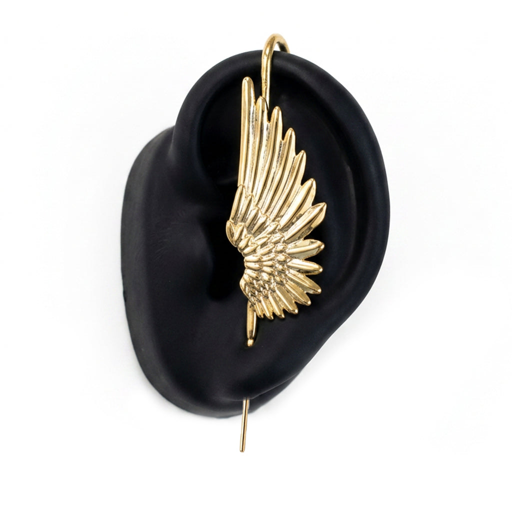 Celestial Wing ear cuff in gold on a black ear form