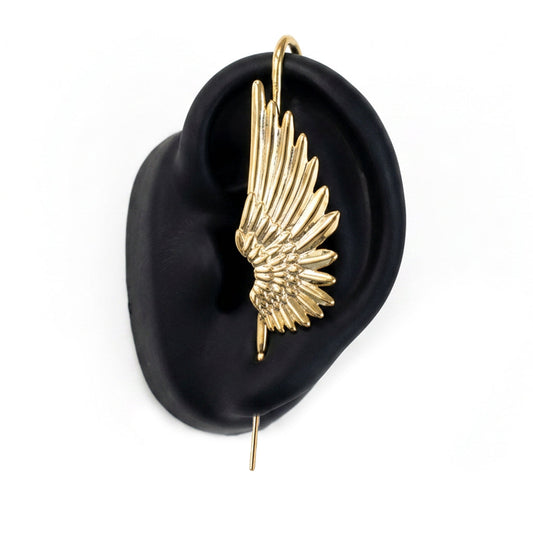 Celestial Wing ear cuff in gold on a black ear form