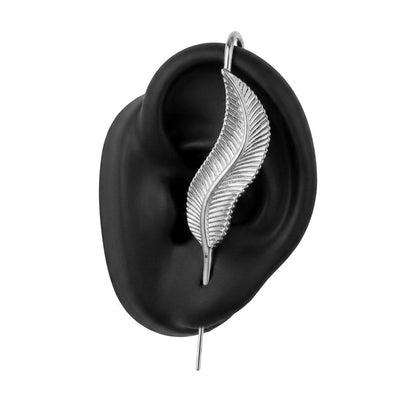 Feathered Grace ear cuff in silver on a black ear form