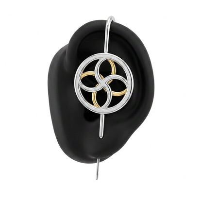 Kinetic Loop ear cuff in silver on a black ear form