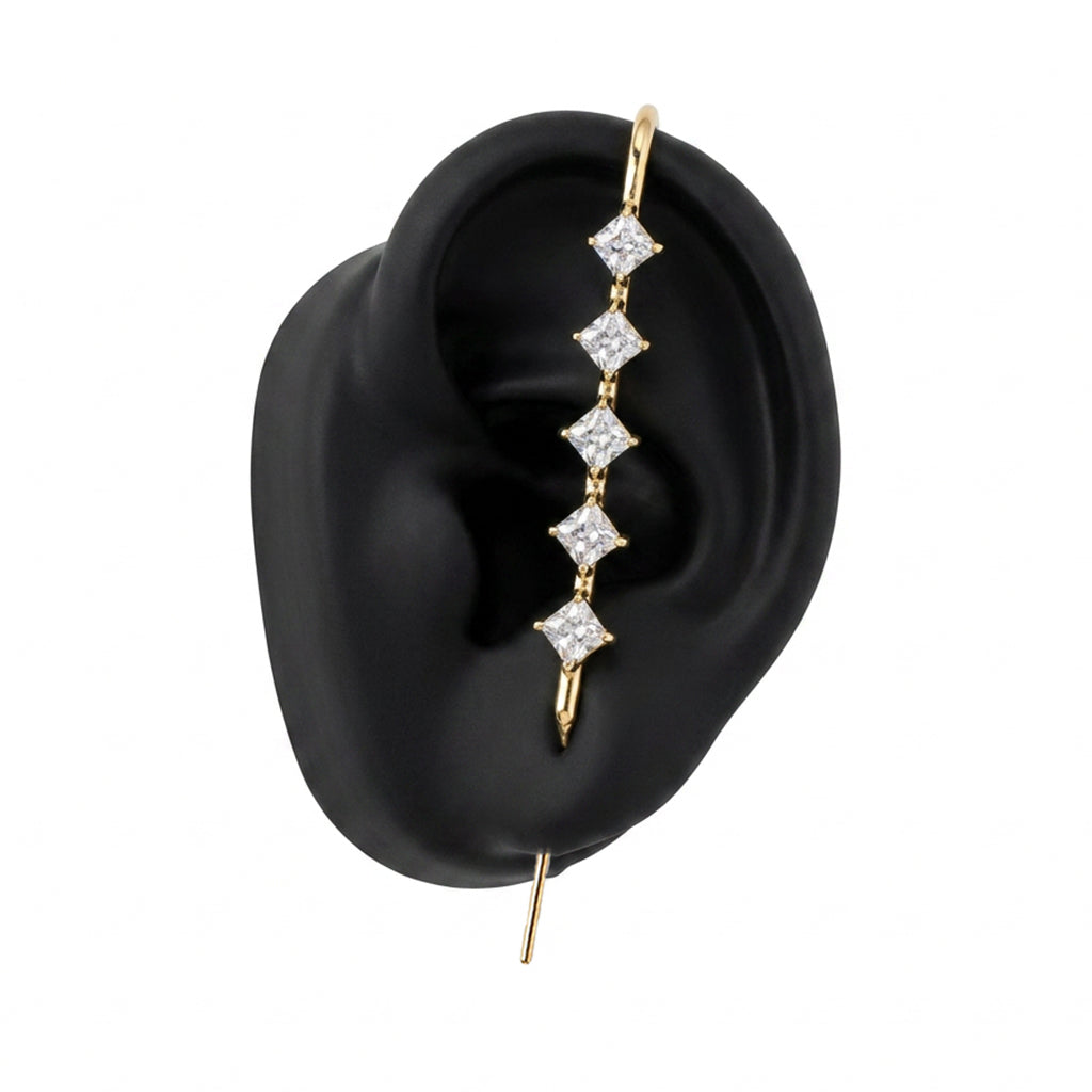 Crystal Stack ear cuff in gold on a black ear form