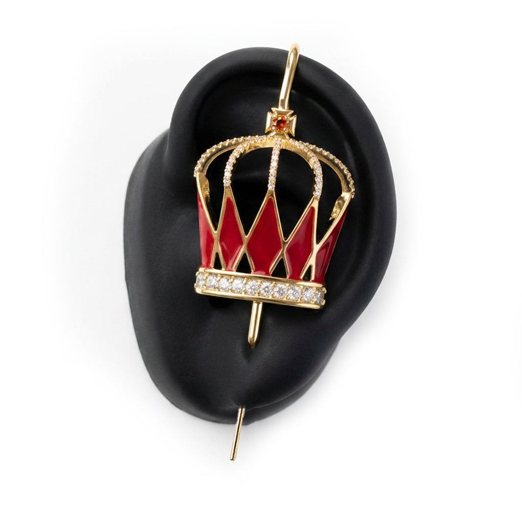 Royalty ear cuff in gold on a black ear form