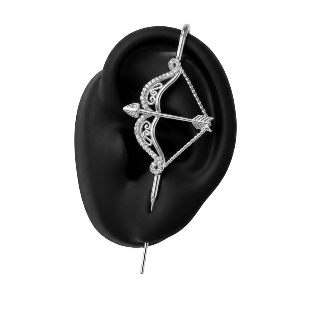 Divine Strike ear cuff in silver on a black ear form