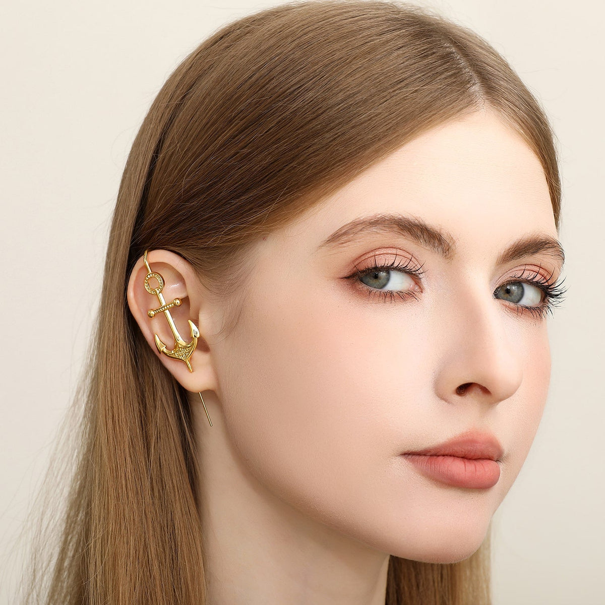 Safe Haven ear cuff worn on the ear, profile view