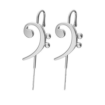 Bass Clef ear cuffs in silver, a pair