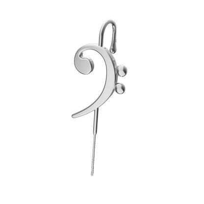 Bass Clef ear cuff in silver, single