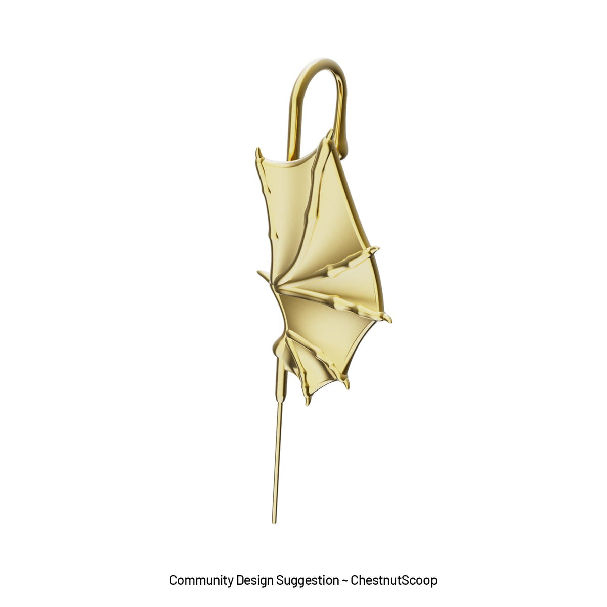 Nightfall Wings ear cuff in gold, left-ear version