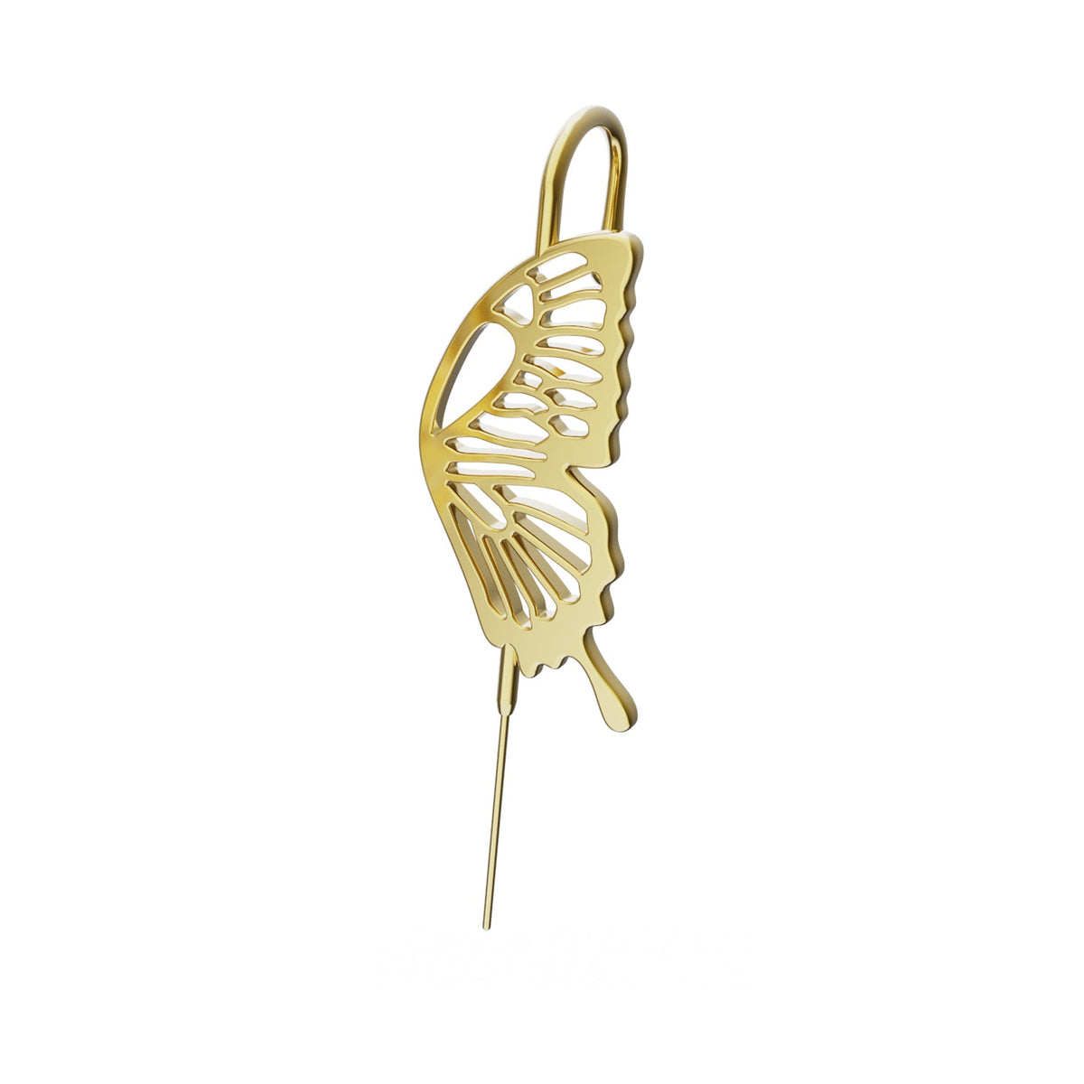 Gentle Butterfly ear cuff in gold on a black ear form