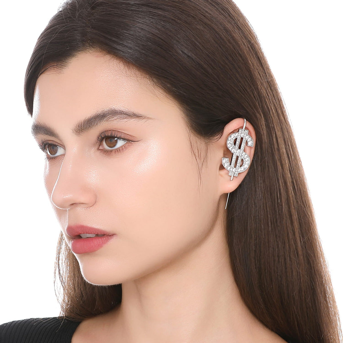 CA$H ear cuff worn on the ear, profile view