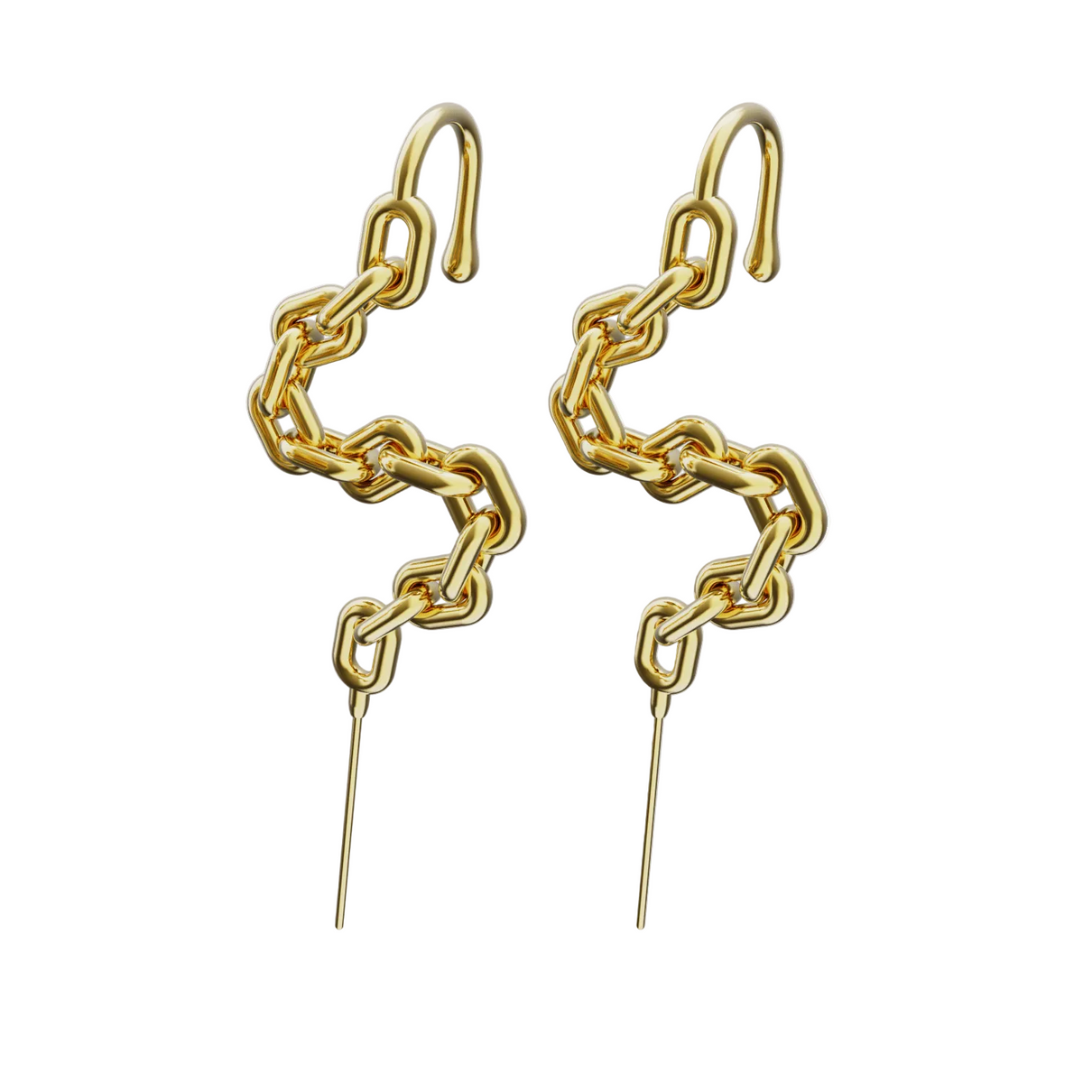 Chain-Link ear cuffs in gold, a pair