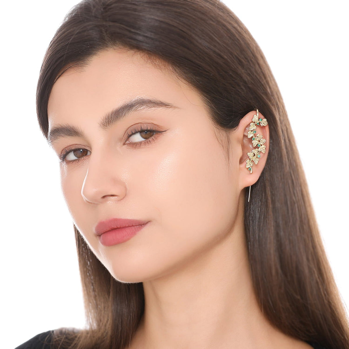 Creeping Ivy ear cuff worn on the ear, profile view