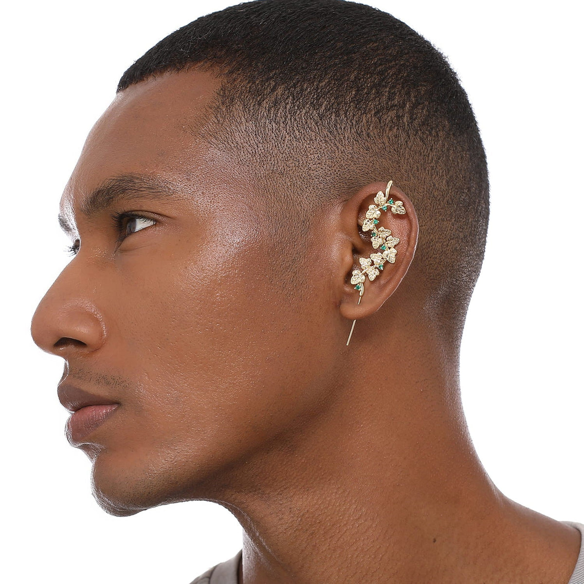 Creeping Ivy ear cuff worn on the ear, profile view
