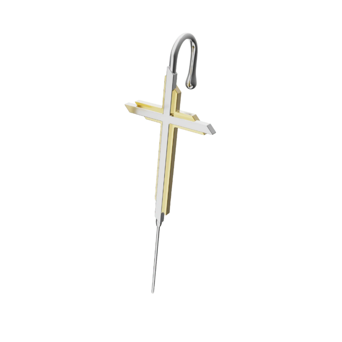 Cross ear cuff in silver, single