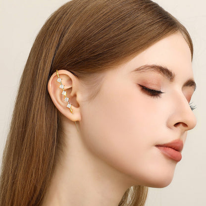 Crystal Stack ear cuff worn on the ear, profile view