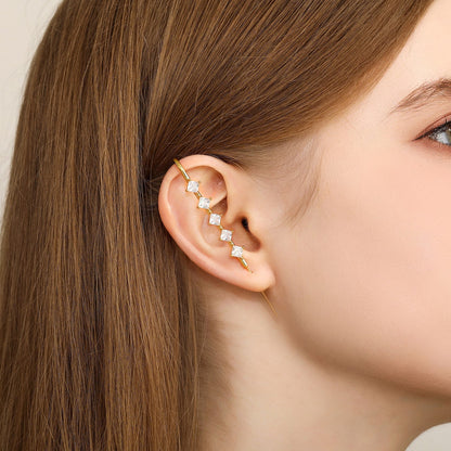 Crystal Stack ear cuff worn on the ear, profile view