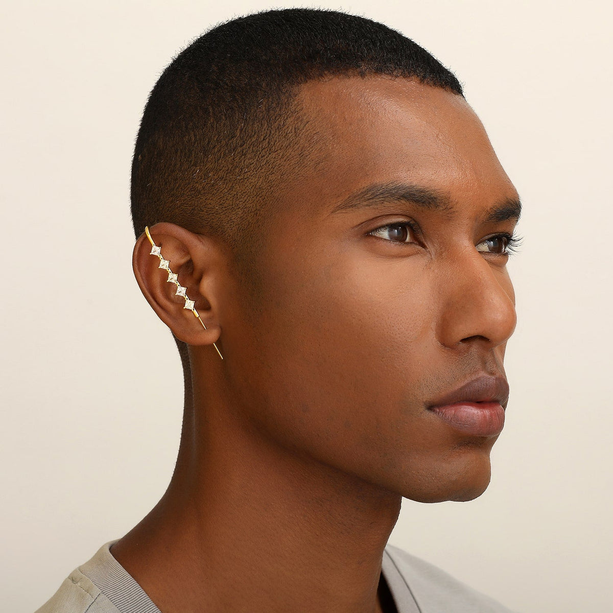 Crystal Stack ear cuff worn on the ear, profile view