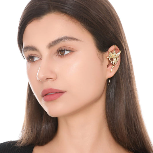 Cupid ear cuff worn on the ear, profile view