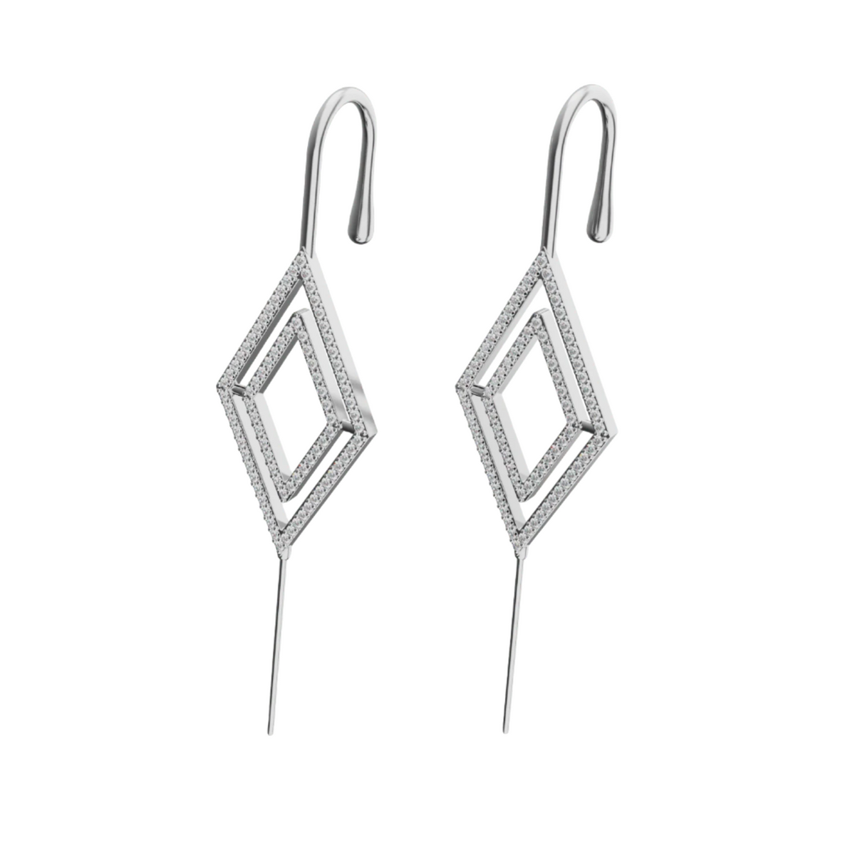 Diamond ear cuffs in silver, a pair