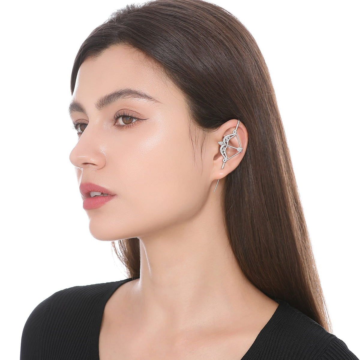 Divine Strike ear cuff worn on the ear, profile view