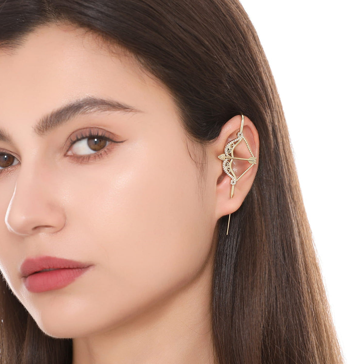 Divine Strike ear cuff worn on the ear, profile view