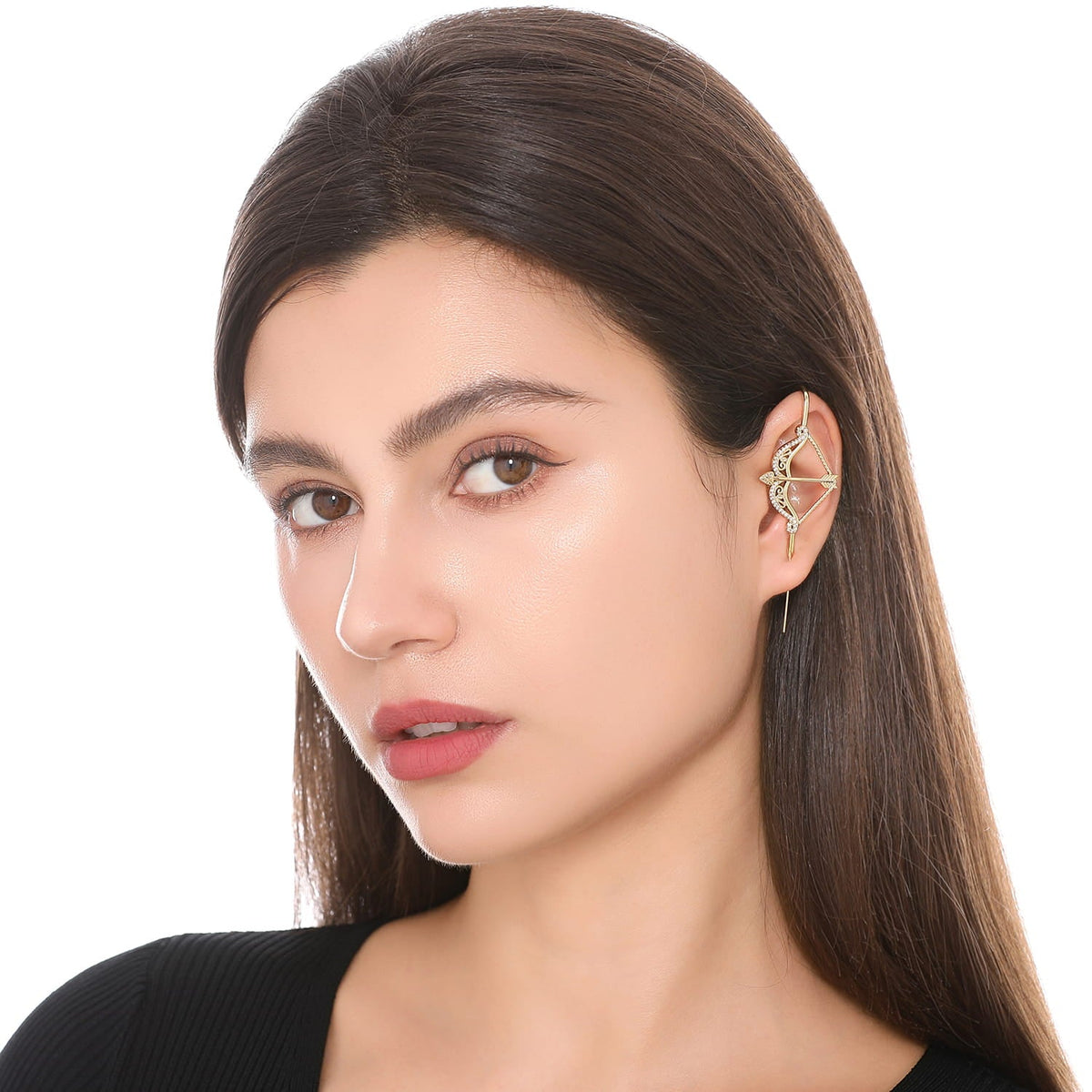 Divine Strike ear cuff worn on the ear, profile view