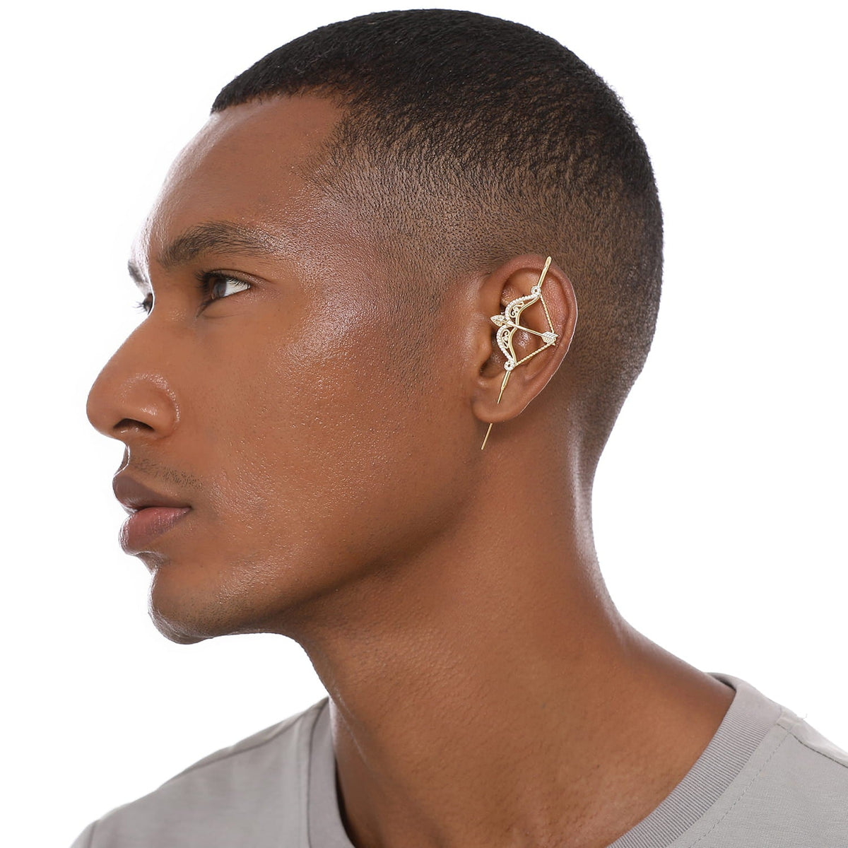 Divine Strike ear cuff worn on the ear, profile view