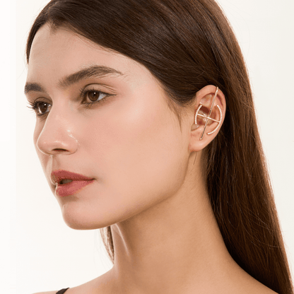 Elevate ear cuff in gold worn on the ear, profile view