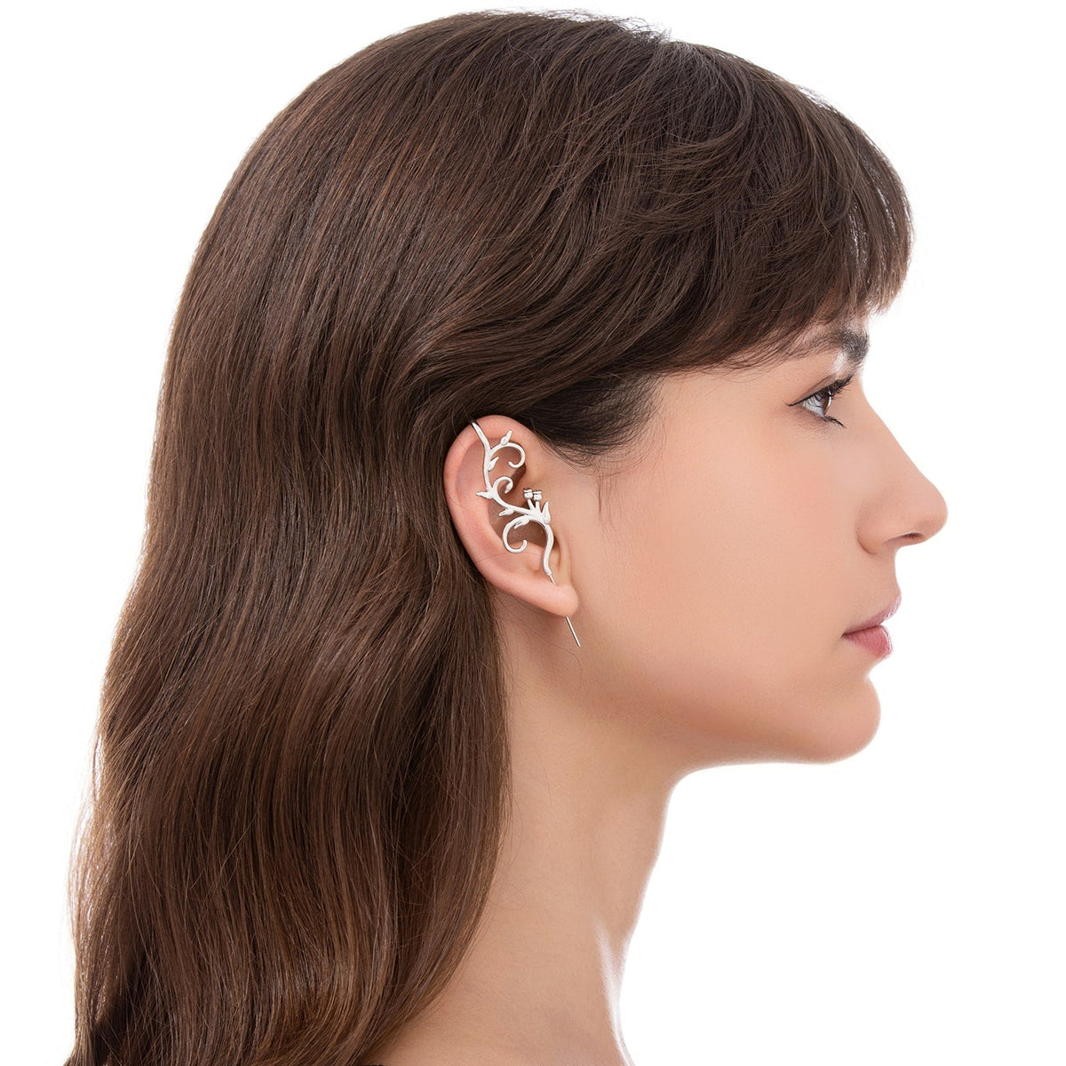 Enchanted Vine ear cuff worn on the ear, profile view