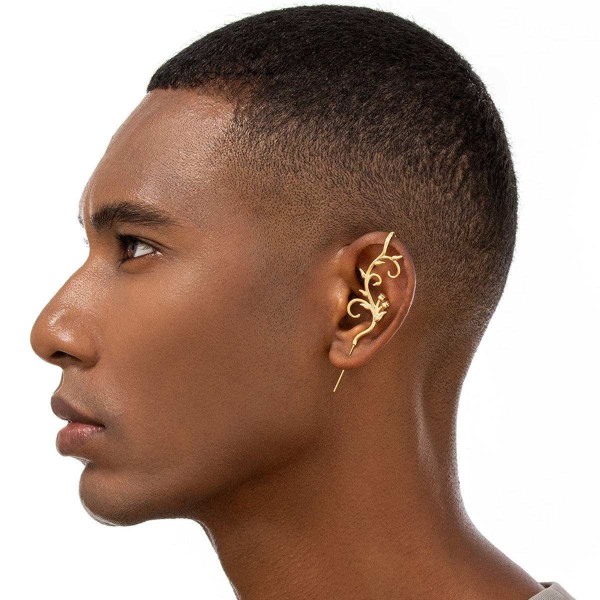 Enchanted Vine ear cuff worn on the ear, profile view