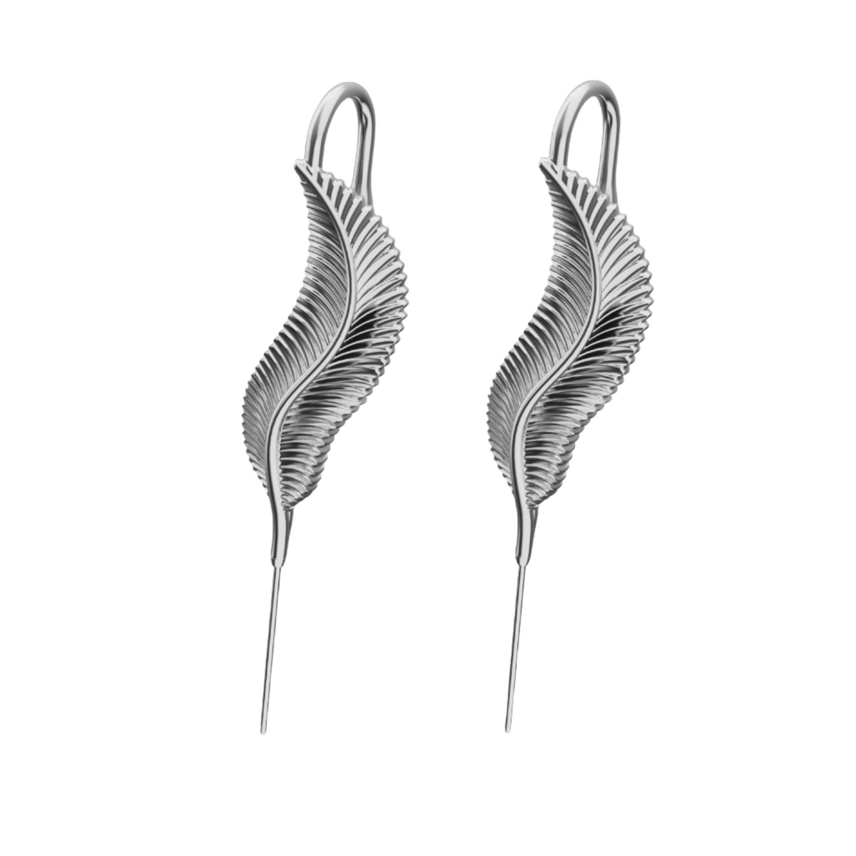 Feathered Grace ear cuffs in silver, a pair