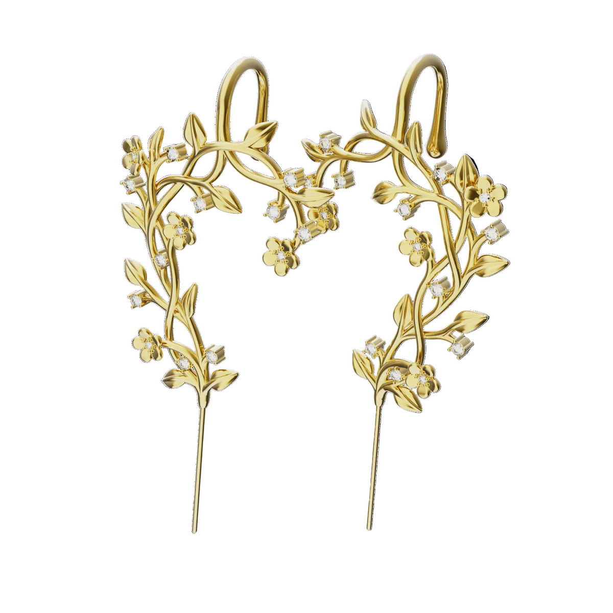 Flourishing ear cuffs in gold, a pair