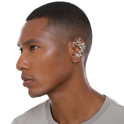 Flourishing ear cuff worn on the ear, profile view