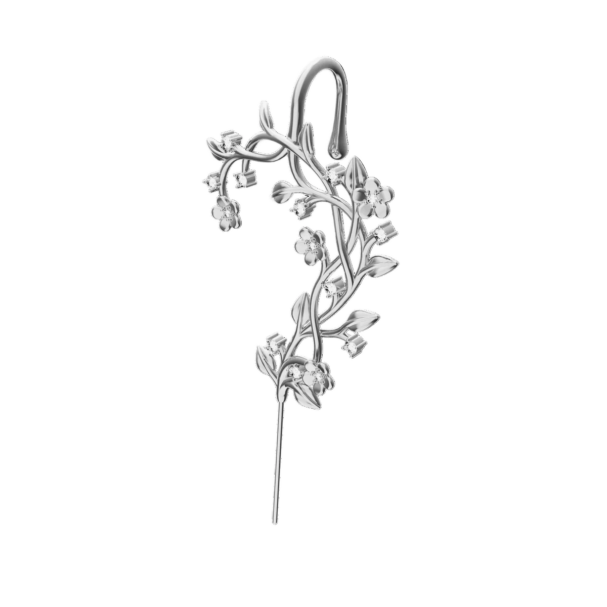 Flourishing ear cuff in silver, left-ear version