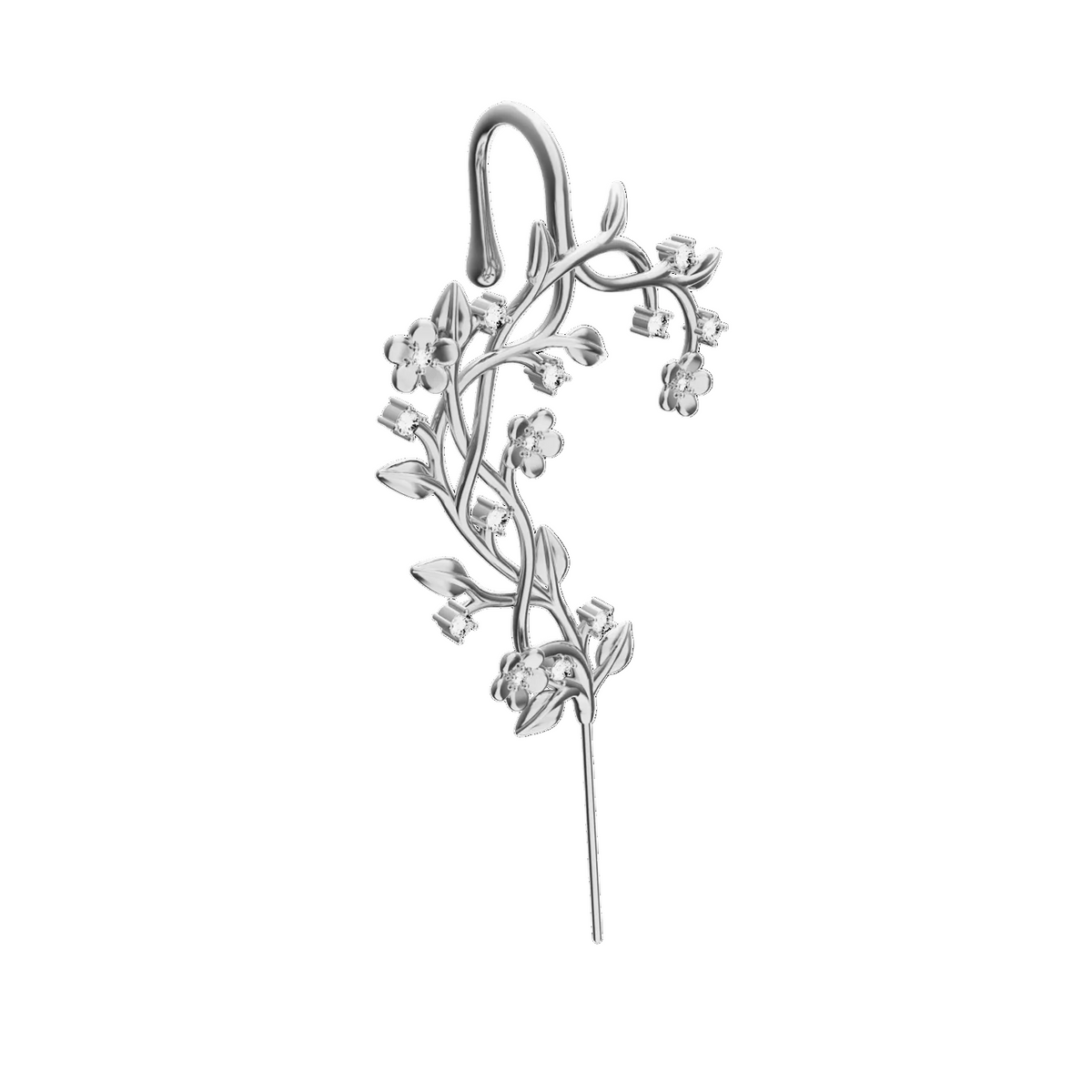 Flourishing ear cuff in silver, right-ear version