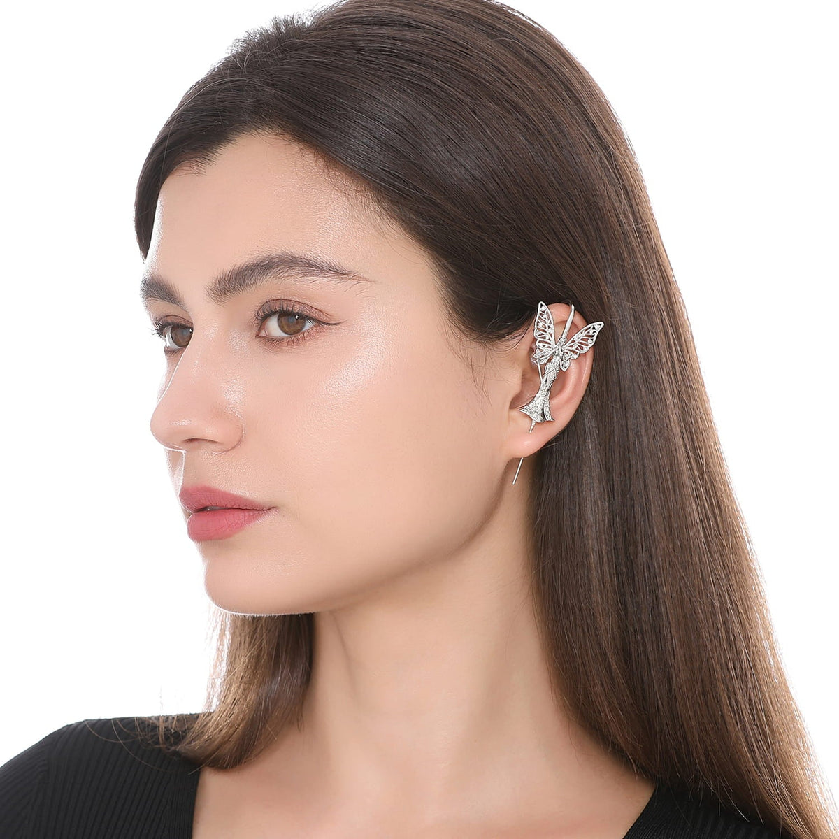 Forrest Fairy ear cuff worn on the ear, profile view
