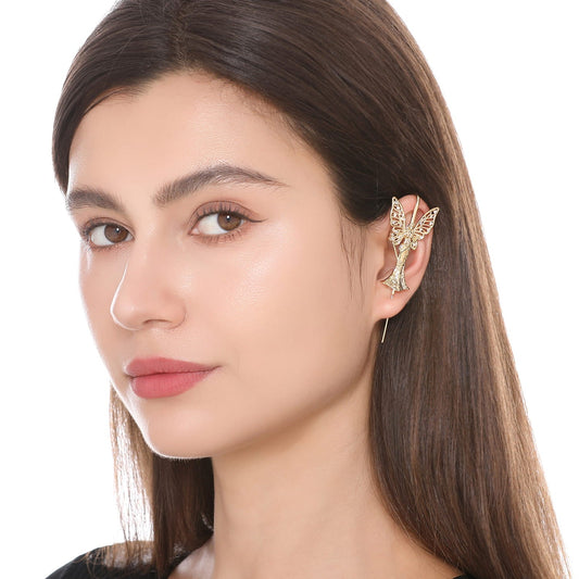 Forrest Fairy ear cuff worn on the ear, profile view