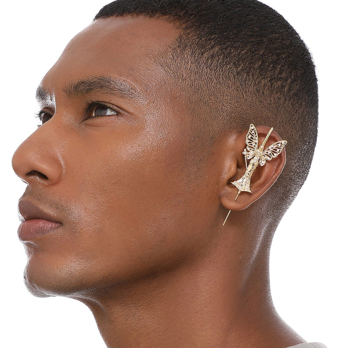 Forrest Fairy ear cuff worn on the ear, profile view