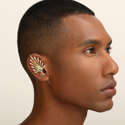 Ethereal Fountain ear cuff worn on the ear, profile view