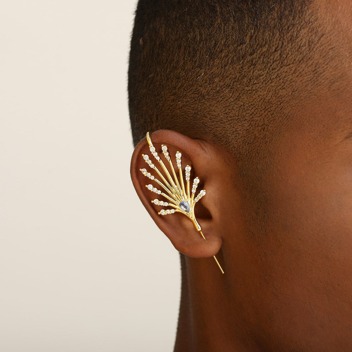 Ethereal Fountain ear cuff worn on the ear, profile view