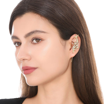 Graceful Dolphin ear cuff worn on the ear, profile view