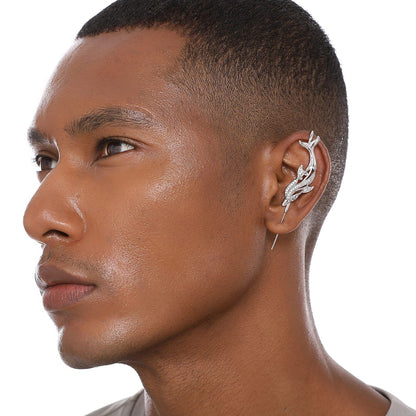 Graceful Dolphin ear cuff worn on the ear, profile view