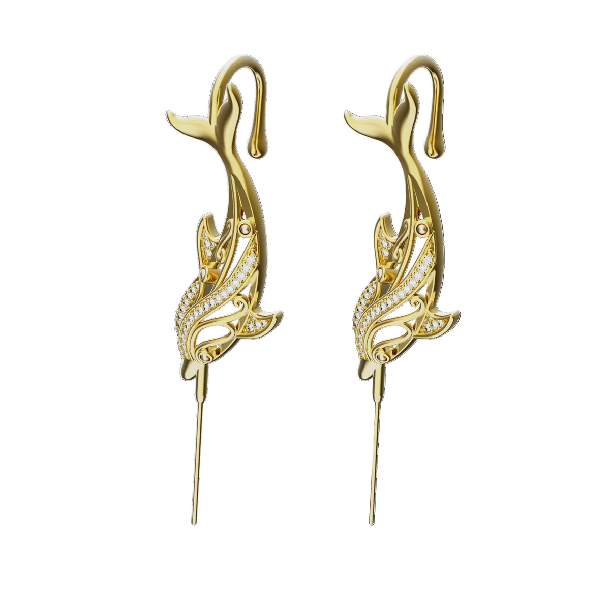 Graceful Dolphin ear cuffs in gold, a pair